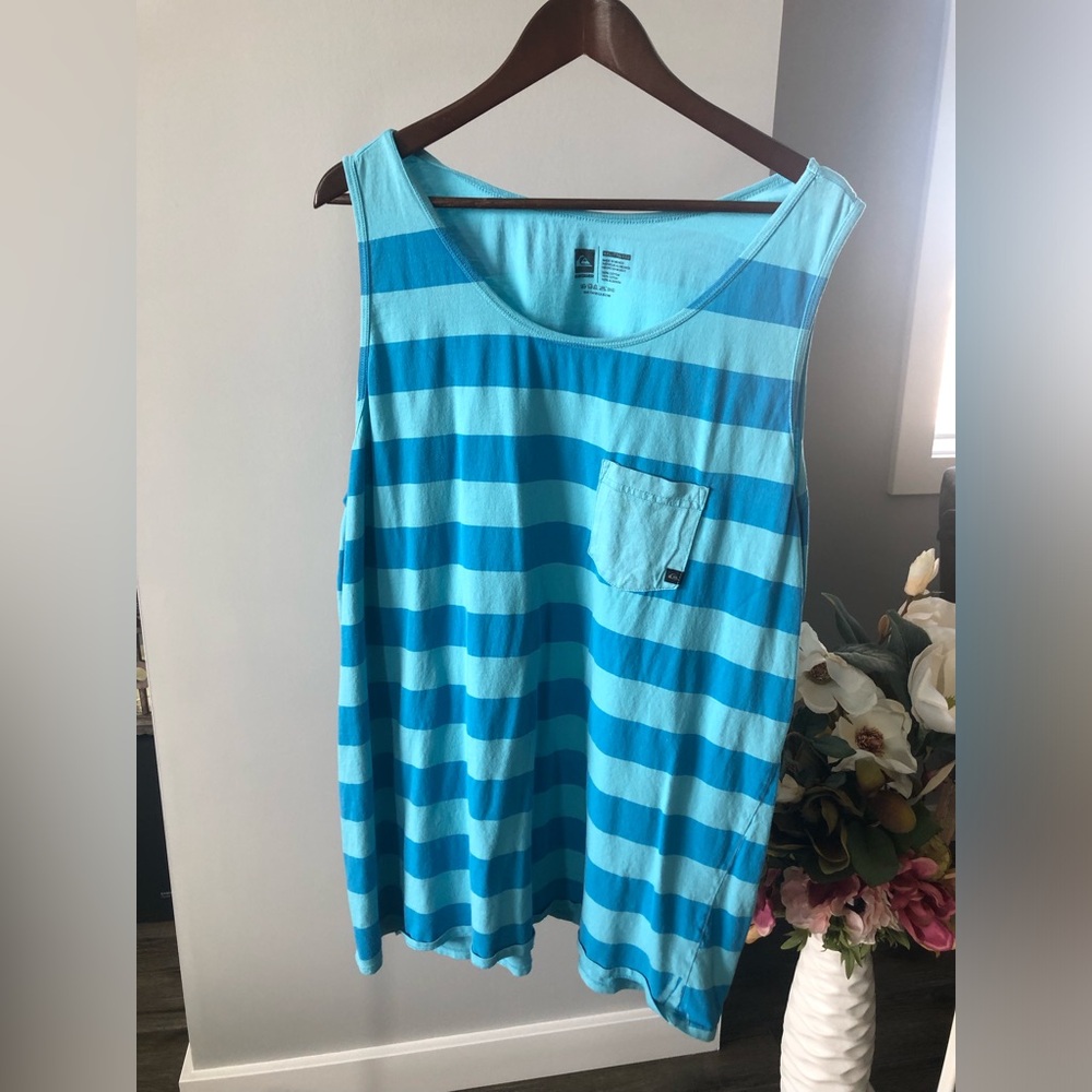 Quiksilver Turquoise and Teal Striped Tank Top